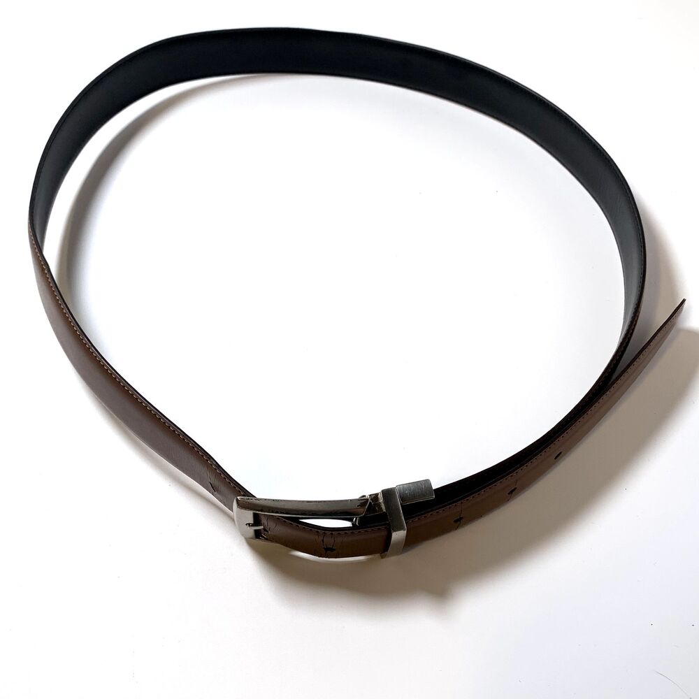 Perry Ellis Mens Brown Bonded Leather Belt Silver Buckle Size 34/85